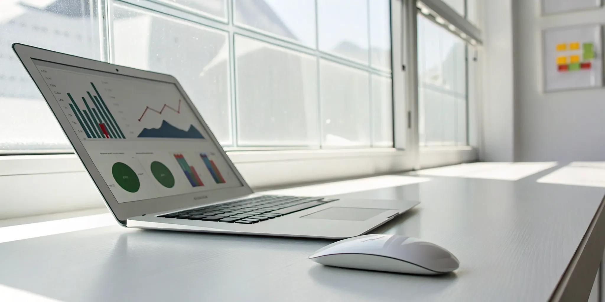 Laptop screen with an invoice system dashboard showing cash flow analytics.