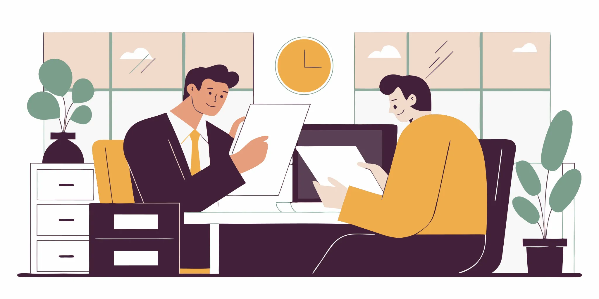 Two business professionals reviewing financial documents representing different invoice financing options