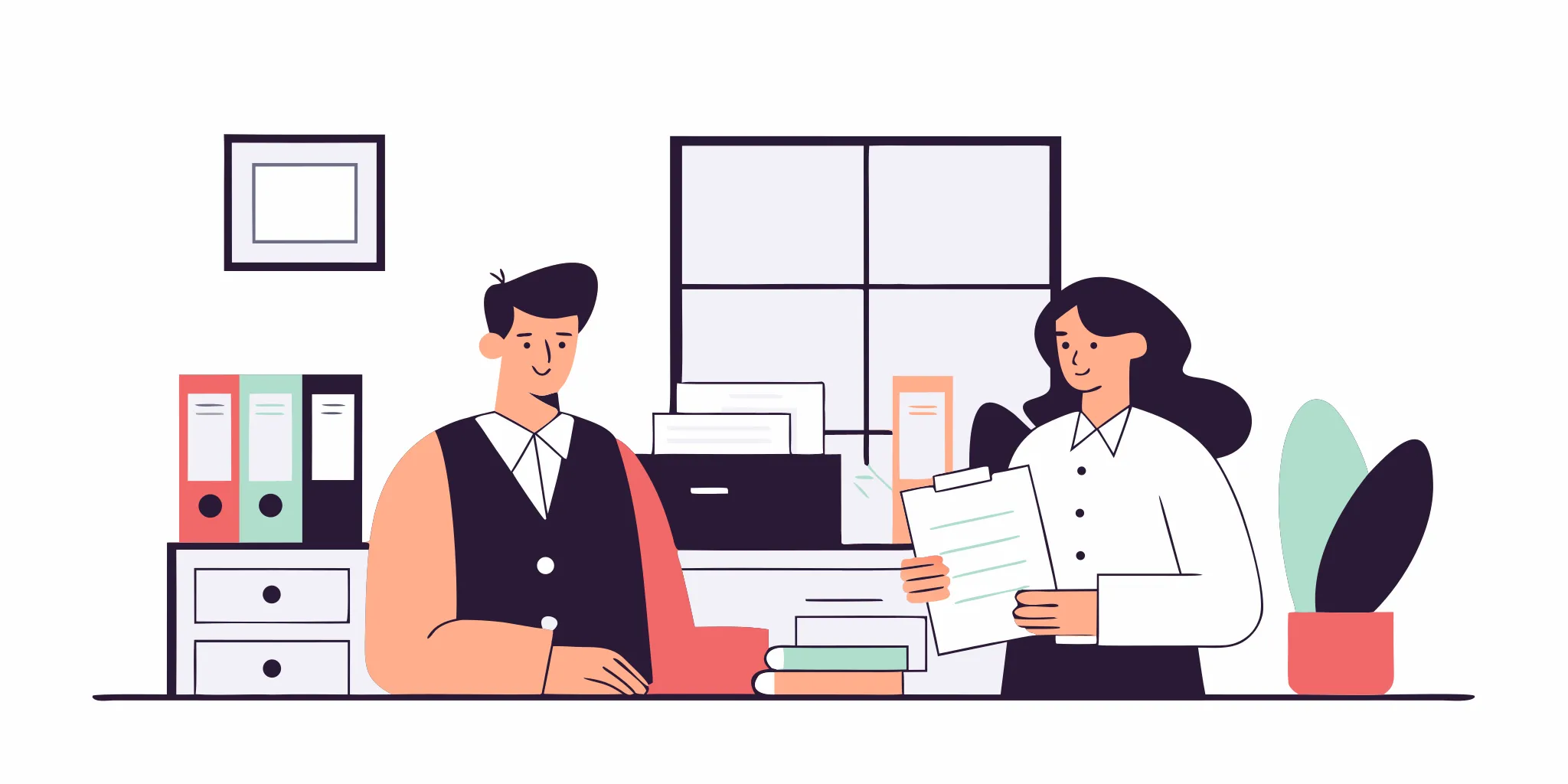 Modern B2B office with financial documents and invoices on a desk