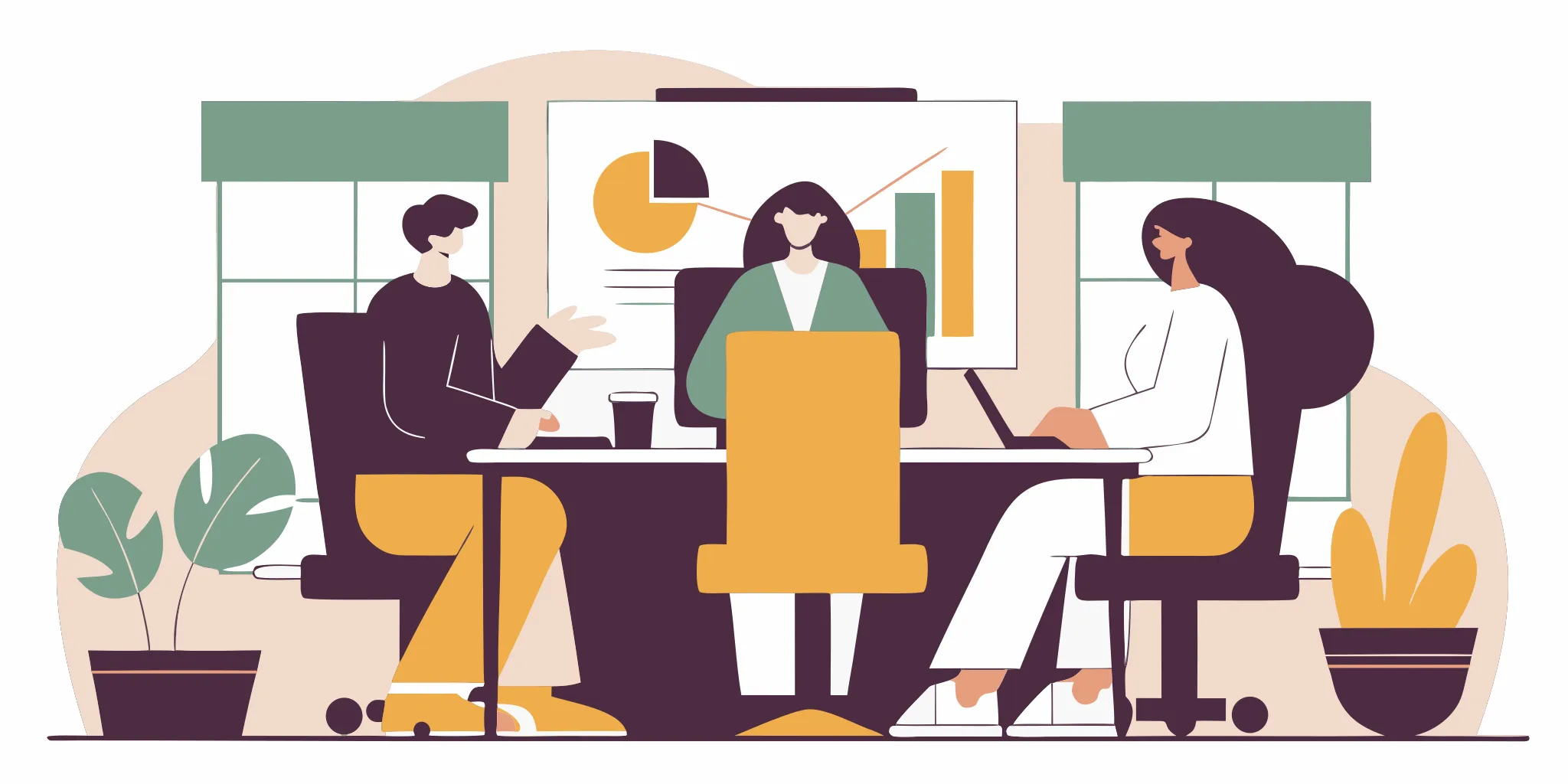 A marketing agency team working together in a modern office space with charts showing positive cash flow trends