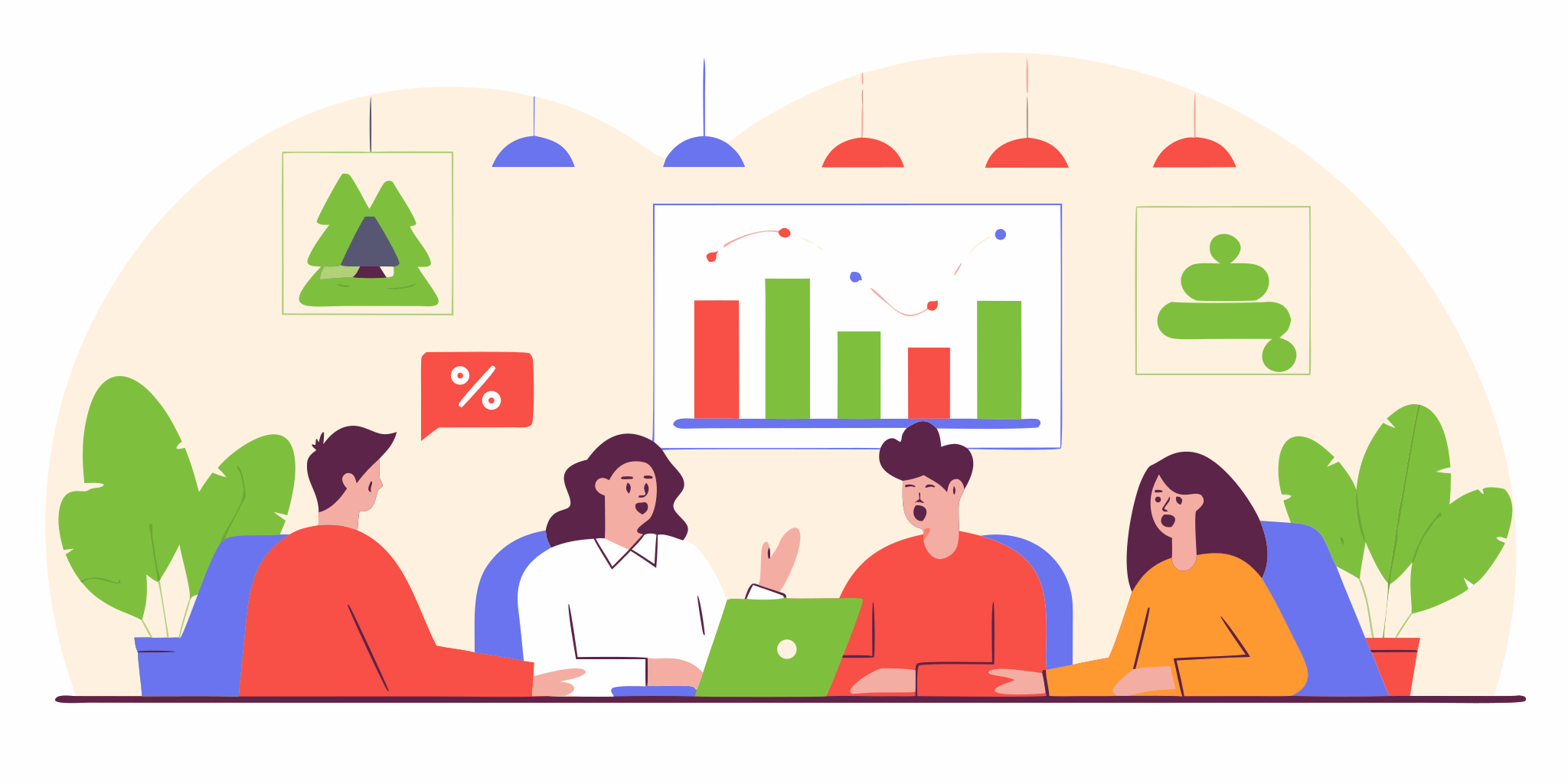 Marketing agency team reviewing cash flow data