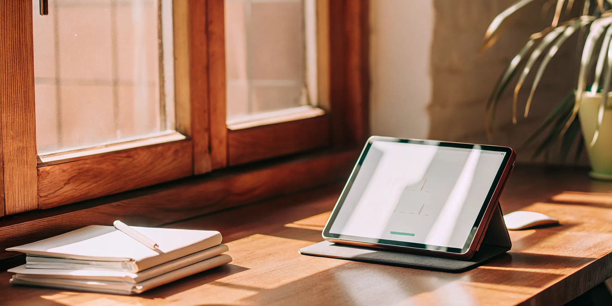 A desk with a tablet and paperwork for managing cash flow with invoice discounting.