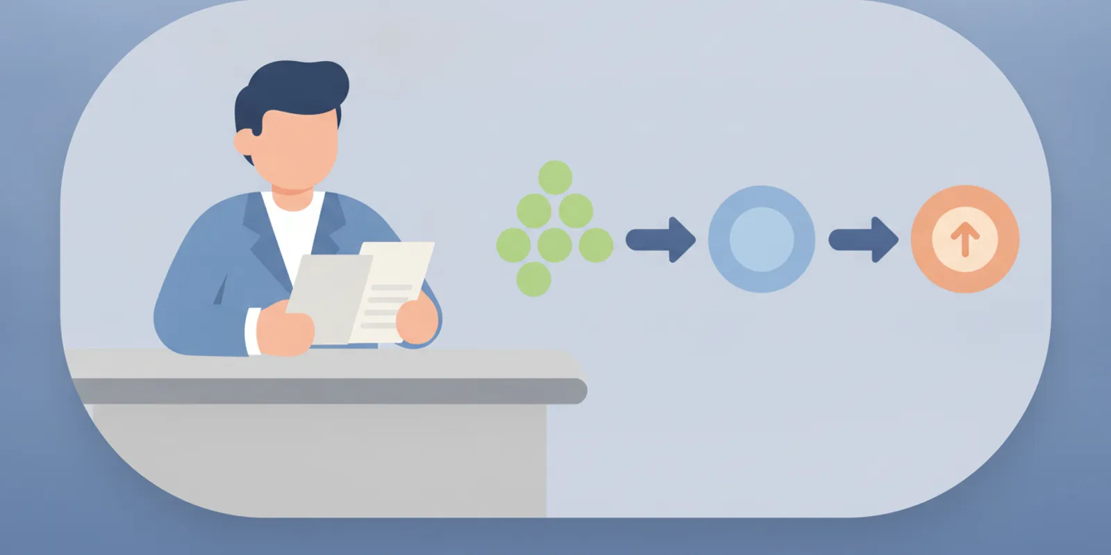 Flat vector illustration of a finance leader reviewing an invoice and a predictable cash-flow timeline